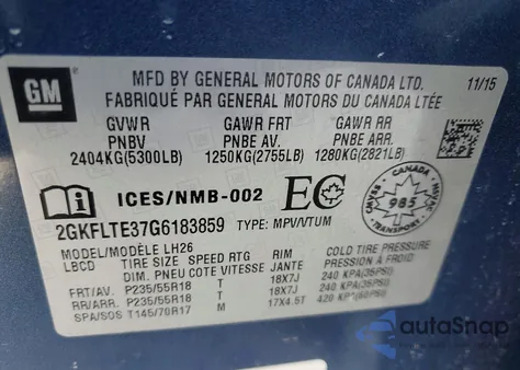 2016 GMC Terrain Sle z USA, uszkodzony, nr VIN 2GKFLTE37G6183859